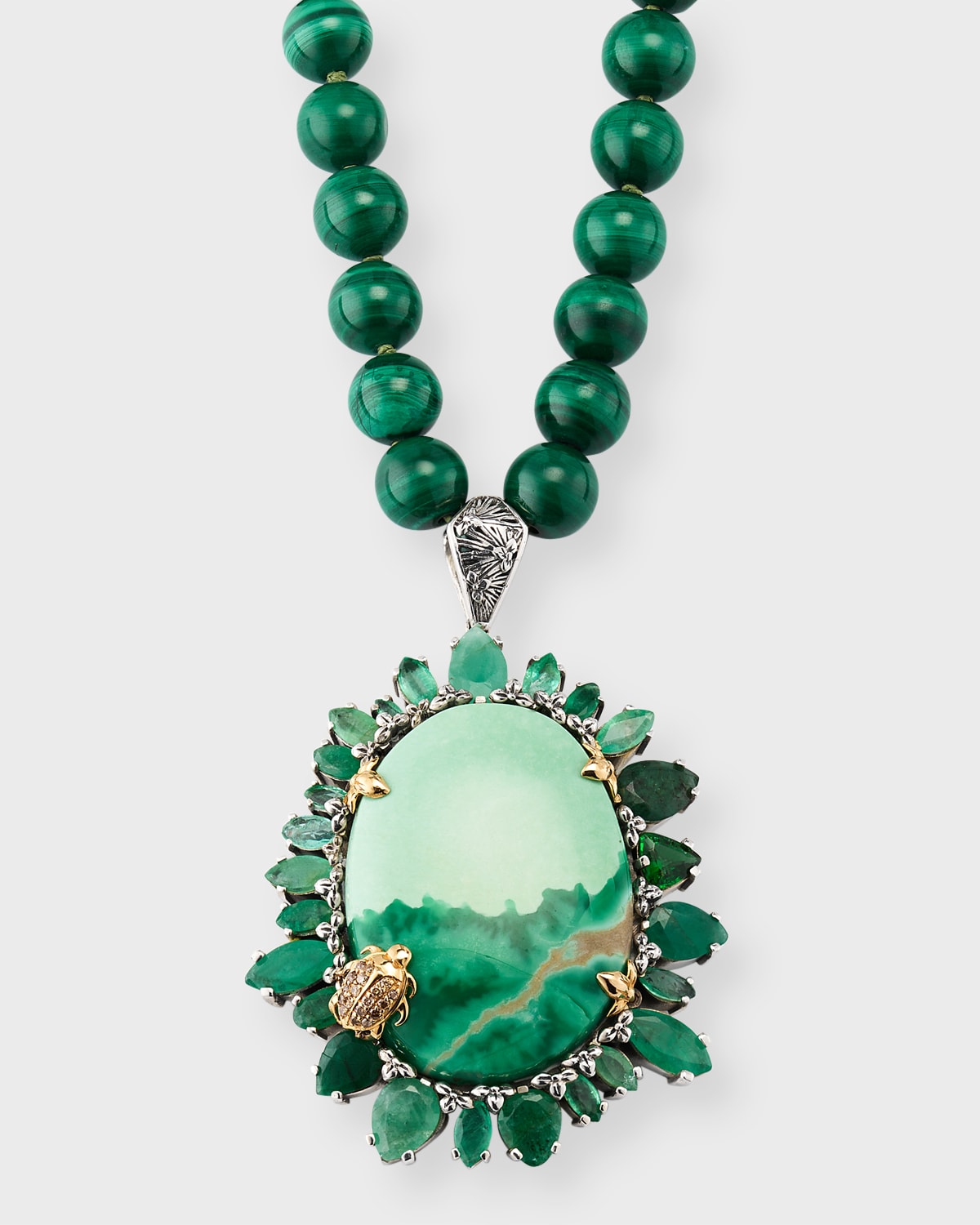 Chrysoprase Emerald and Malachite Bead Pendant Necklace