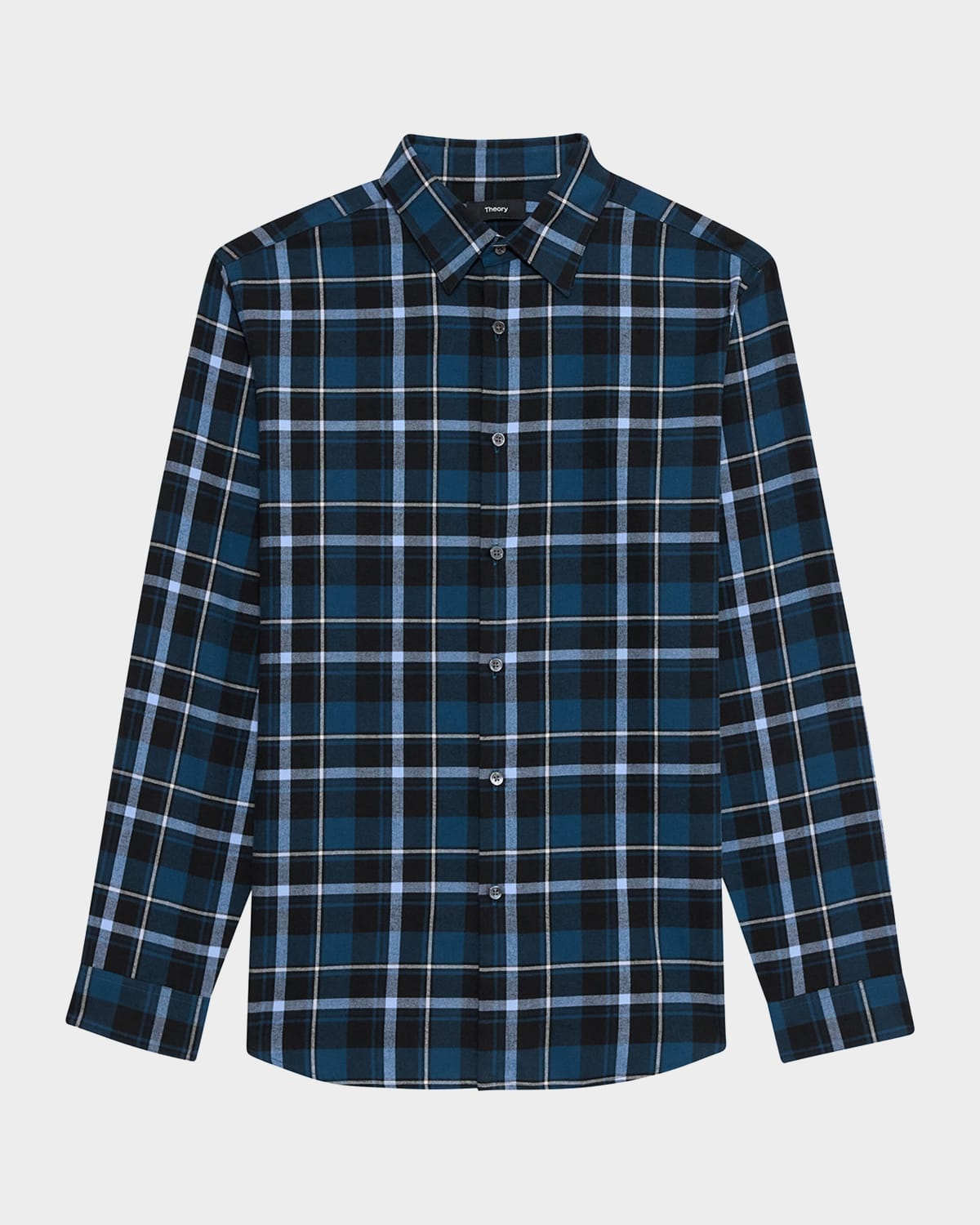 Theory Irving Shirt In Plaid Twill Flannel In Blubry Mul
