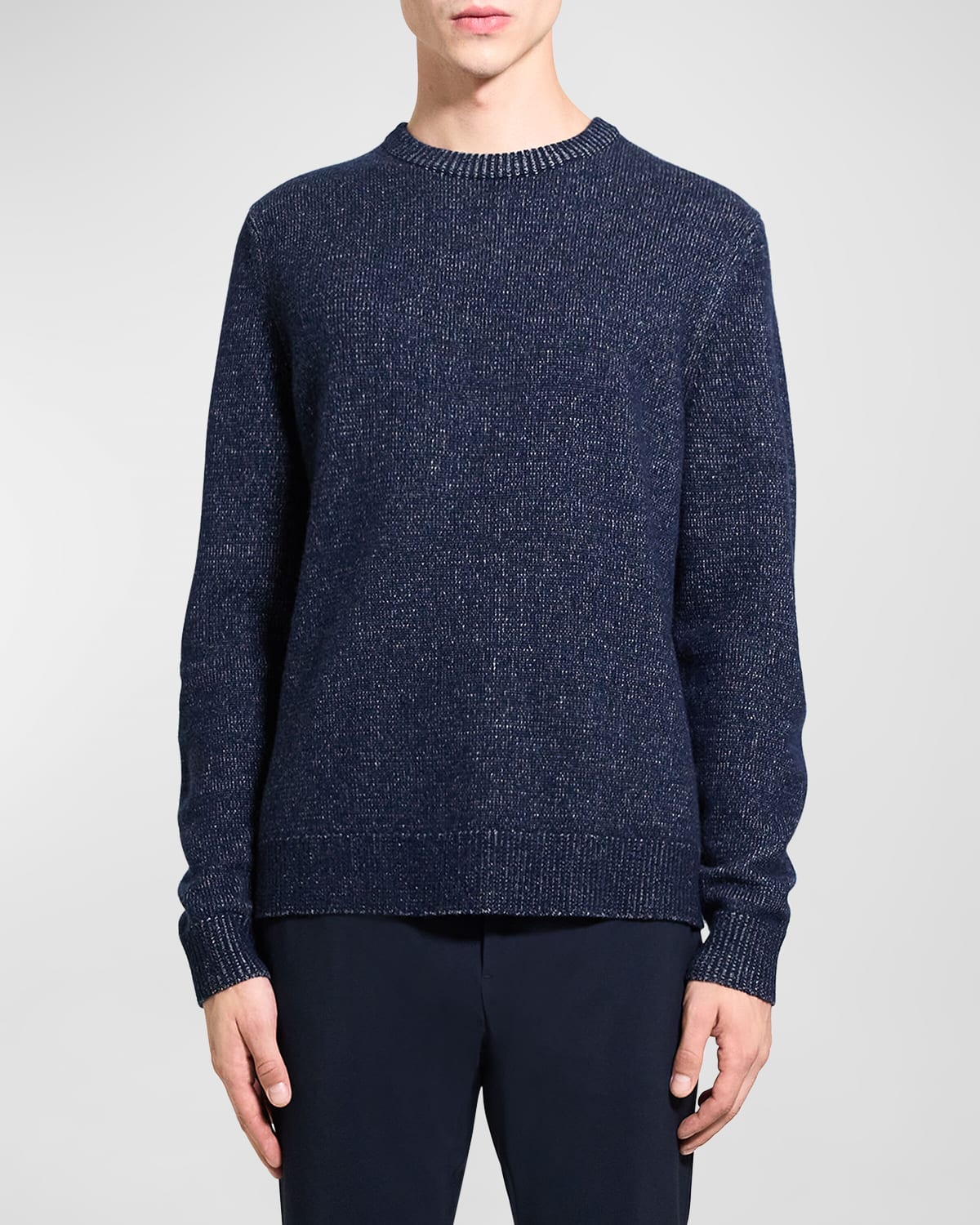 Theory Dinin Long Sleeve Crewneck Flecked Knit Sweater In Bltc/pblhr