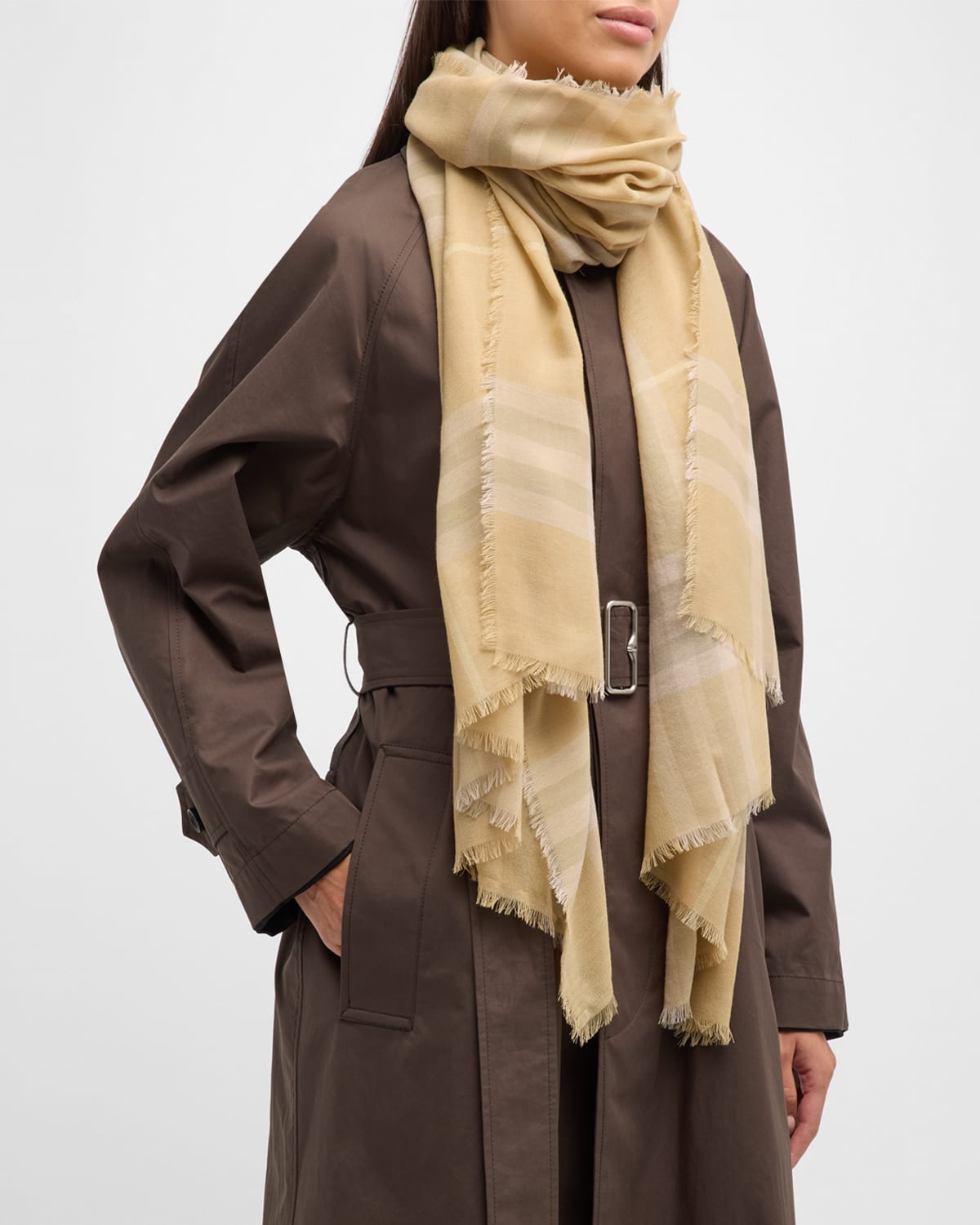 Burberry Yellow Lightweight Check Wool Scarf In Flax