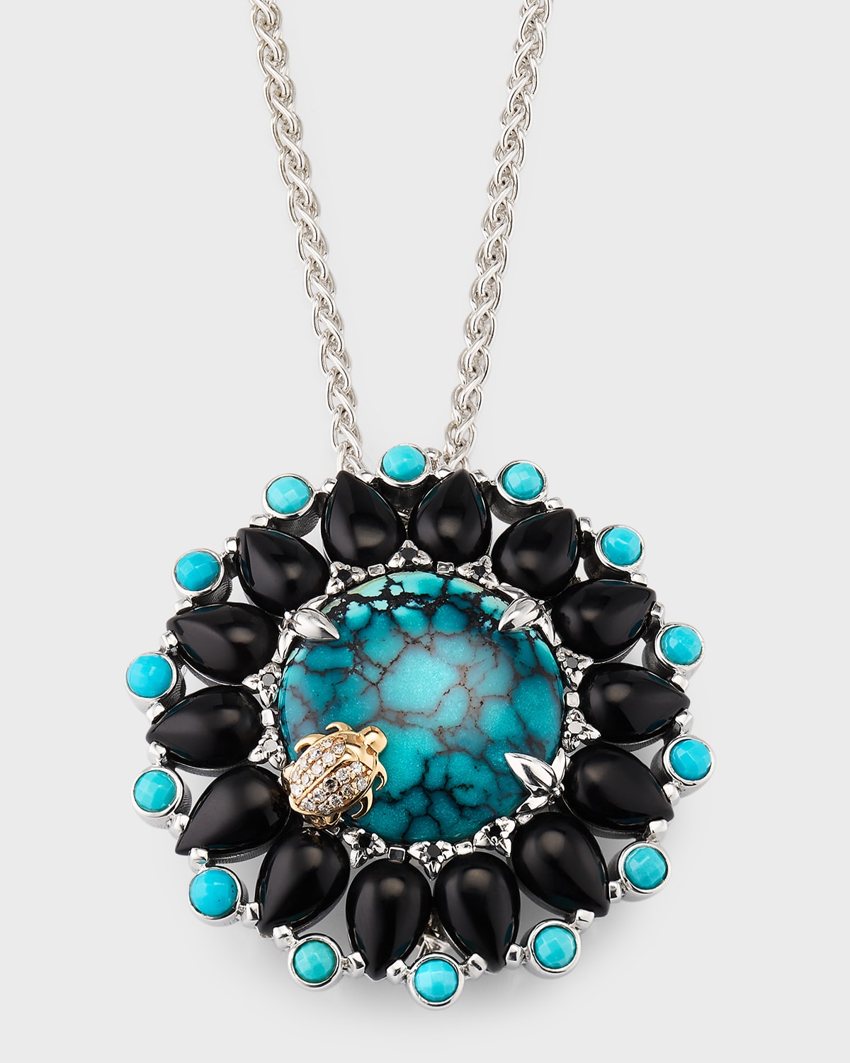 Turquoise, Black Agate, and Diamond Convertible Pendant Necklace