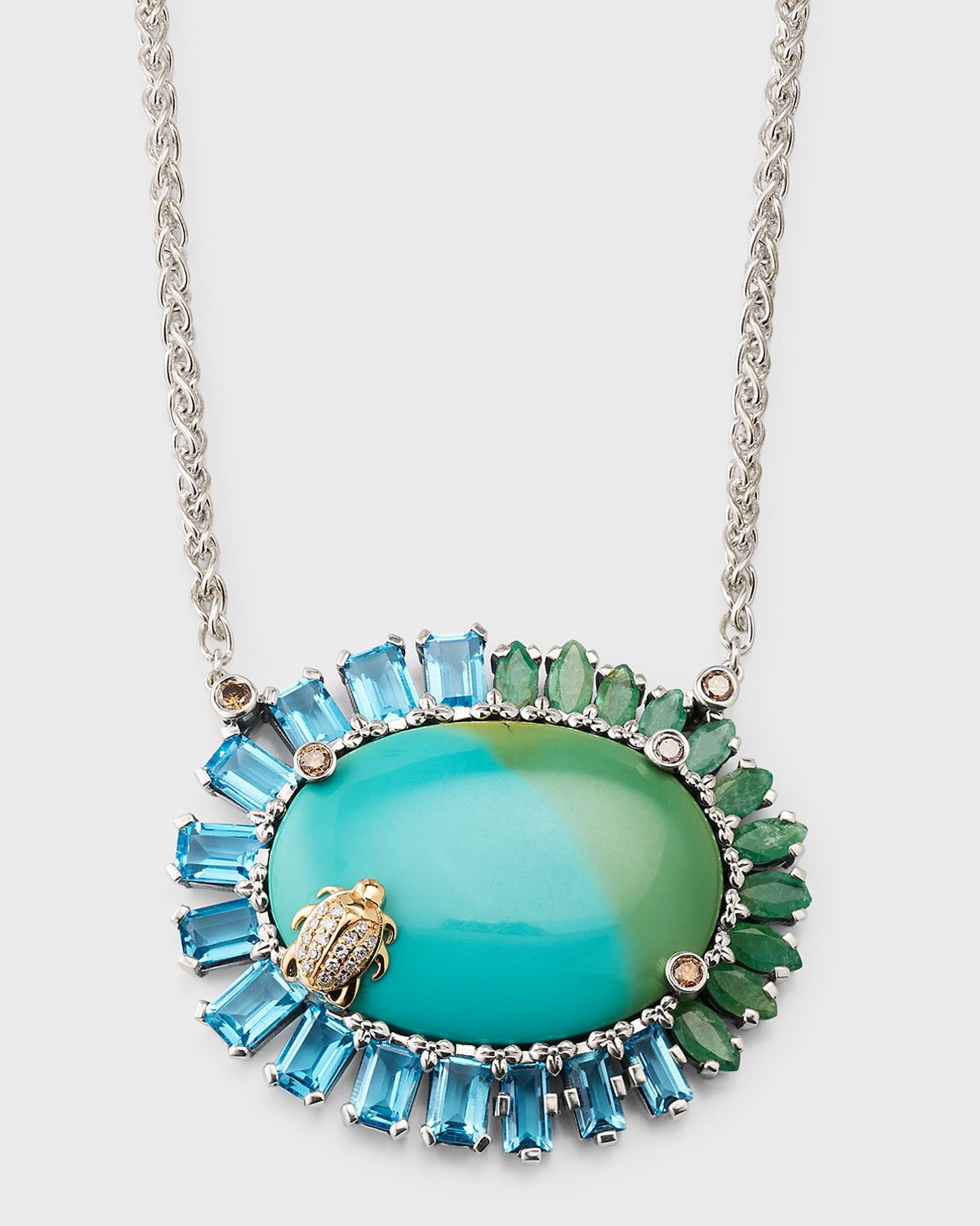 Turquoise, Topaz and Emerald Necklace with Diamonds