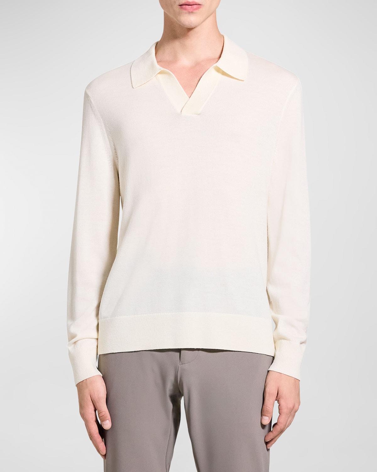 Shop Theory Men's Briody Merino Wool Long-sleeve Polo Shirt In Ivory