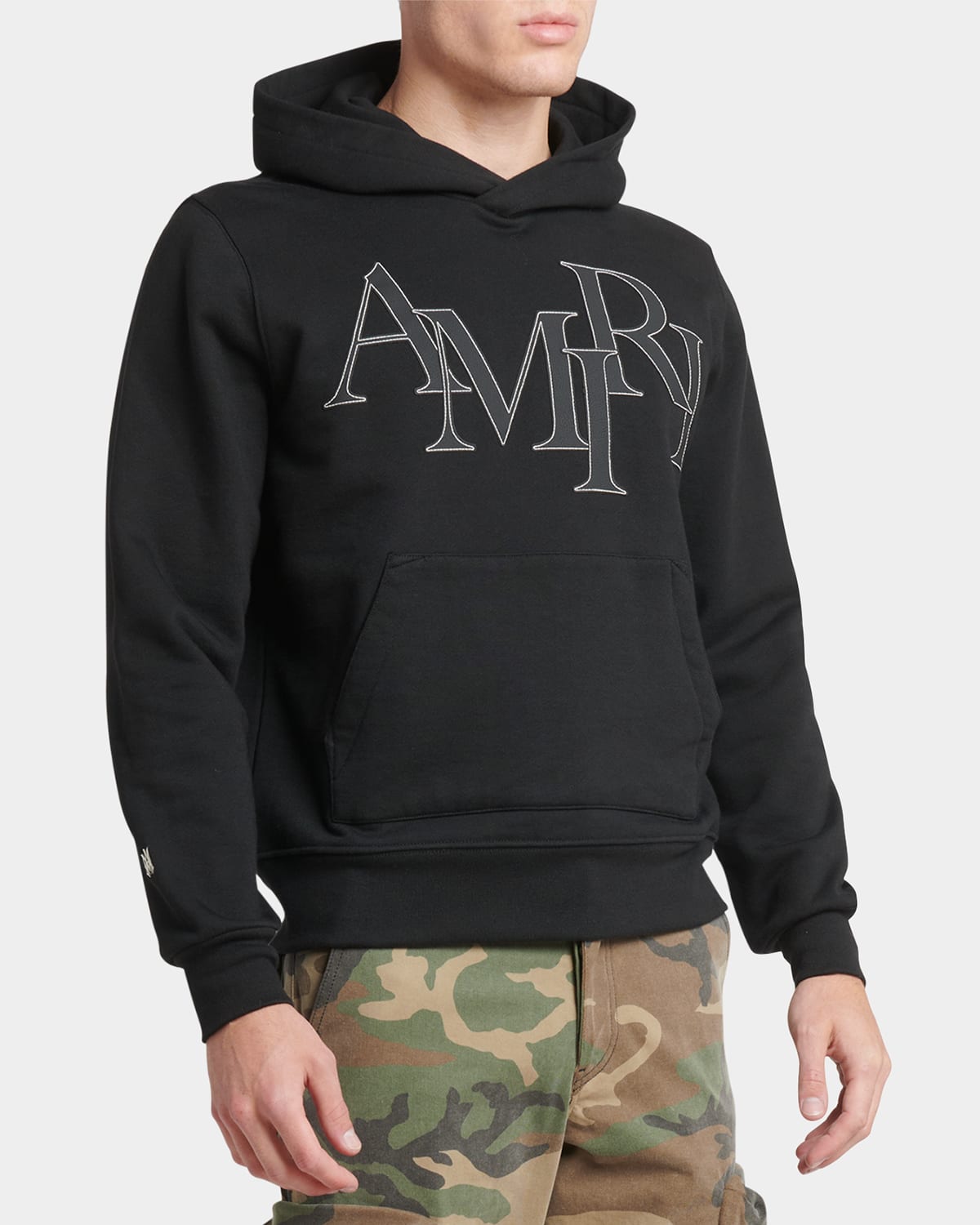 Shop Amiri Men's Tonal Staggered Logo Hoodie In Black