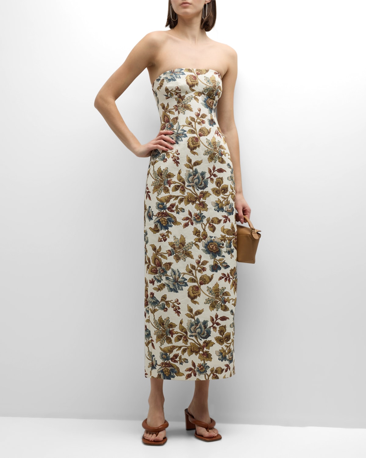 Shop Sir Eleanora Floral Strapless Midi Dress In Viola Print