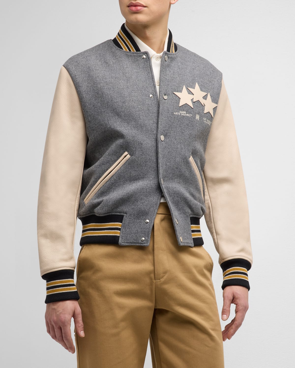 Shop Amiri Men's Oversized Stars Varsity Jacket In Grey