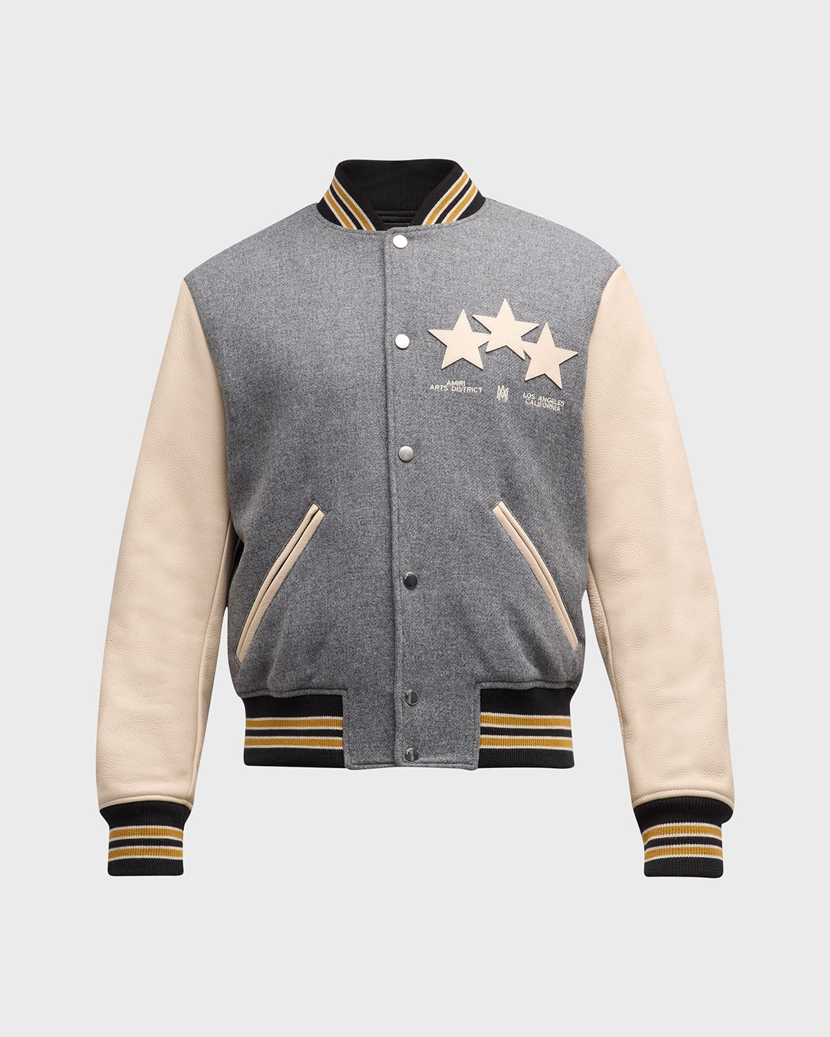 Shop Amiri Men's Oversized Stars Varsity Jacket In Grey