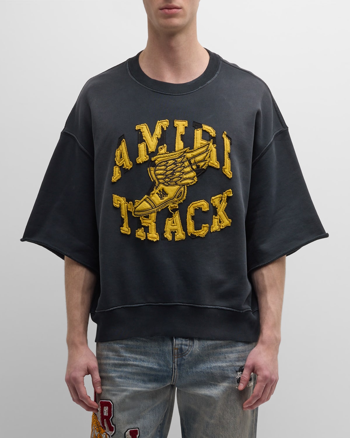 Shop Amiri Men's Track Cutoff Sweatshirt In Faded Black