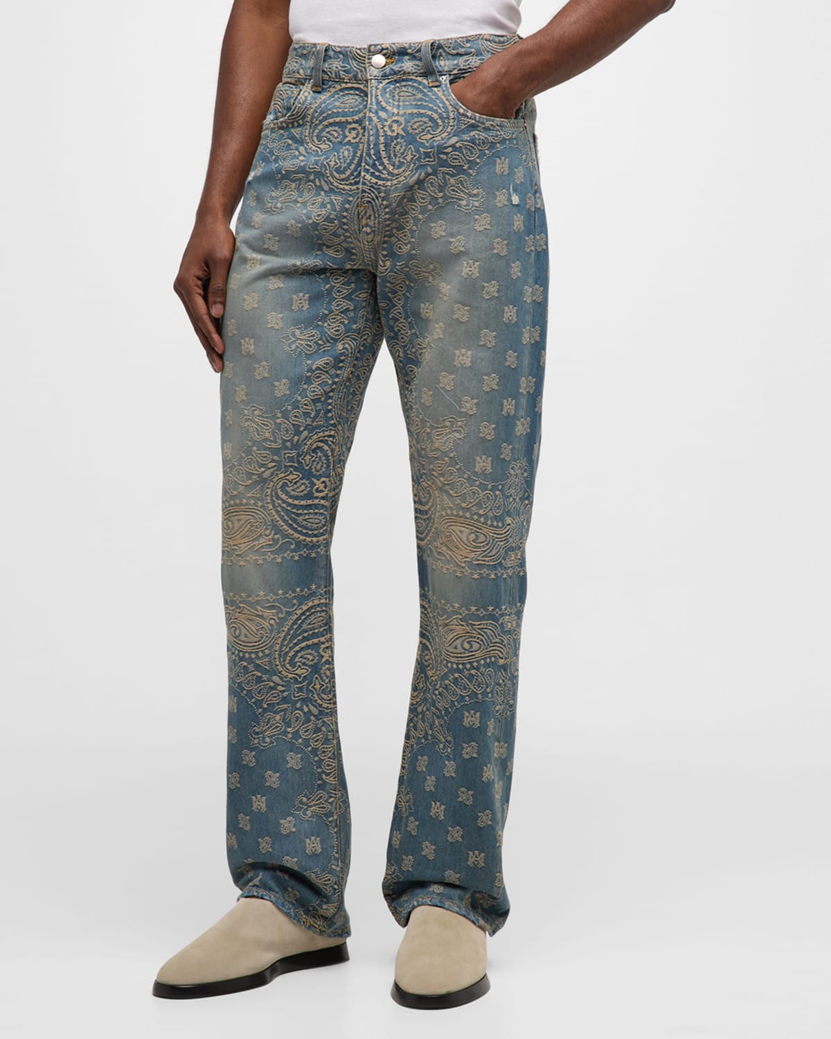 Shop Amiri Men's Bandana Jacquard Straight-leg Jeans In Crafted Indigo