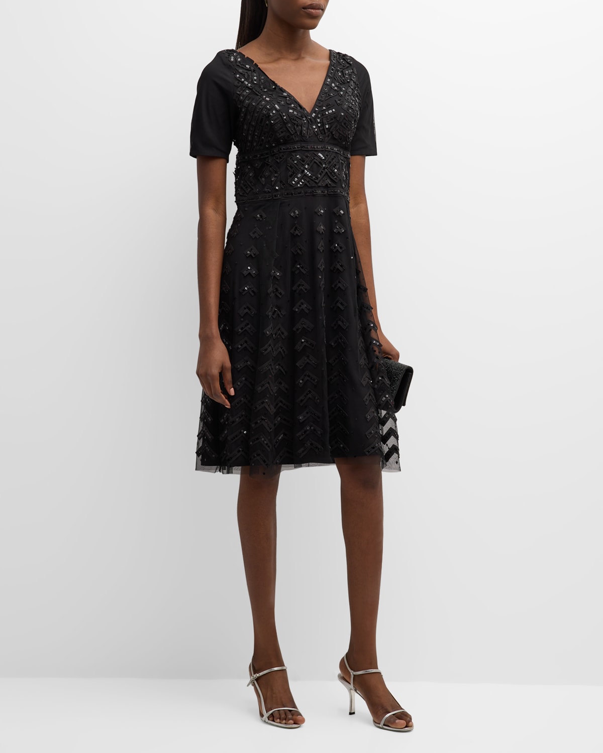 Frances Valentine Valentina Bead & Sequin A-line Midi Dress In Black