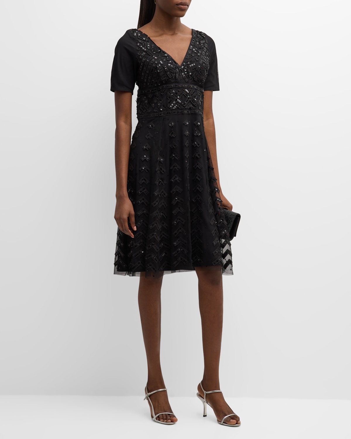 FRANCES VALENTINE VALENTINA BEAD & SEQUIN A-LINE MIDI DRESS