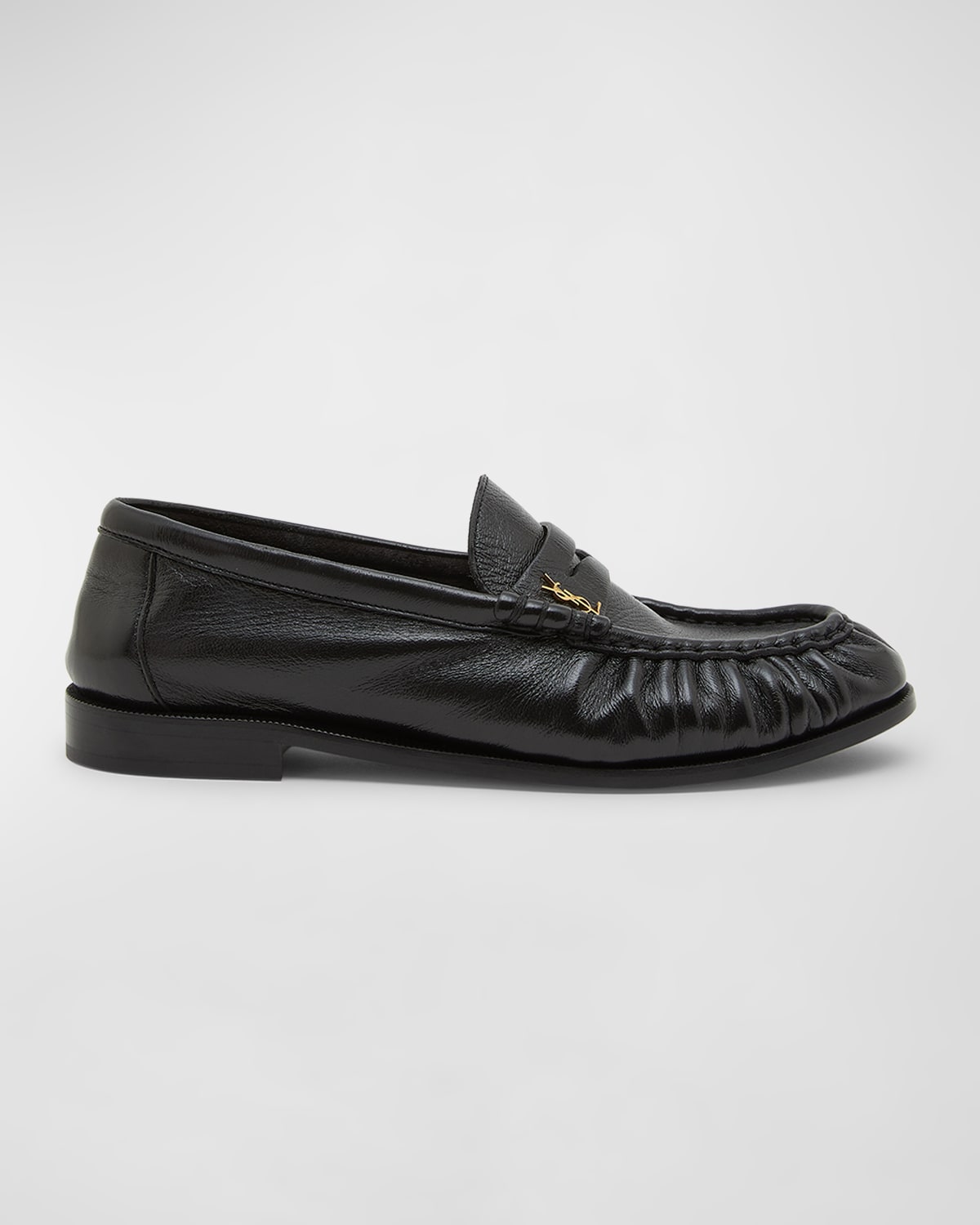 Shop Saint Laurent Le Leather Ysl Penny Loafers In Nero