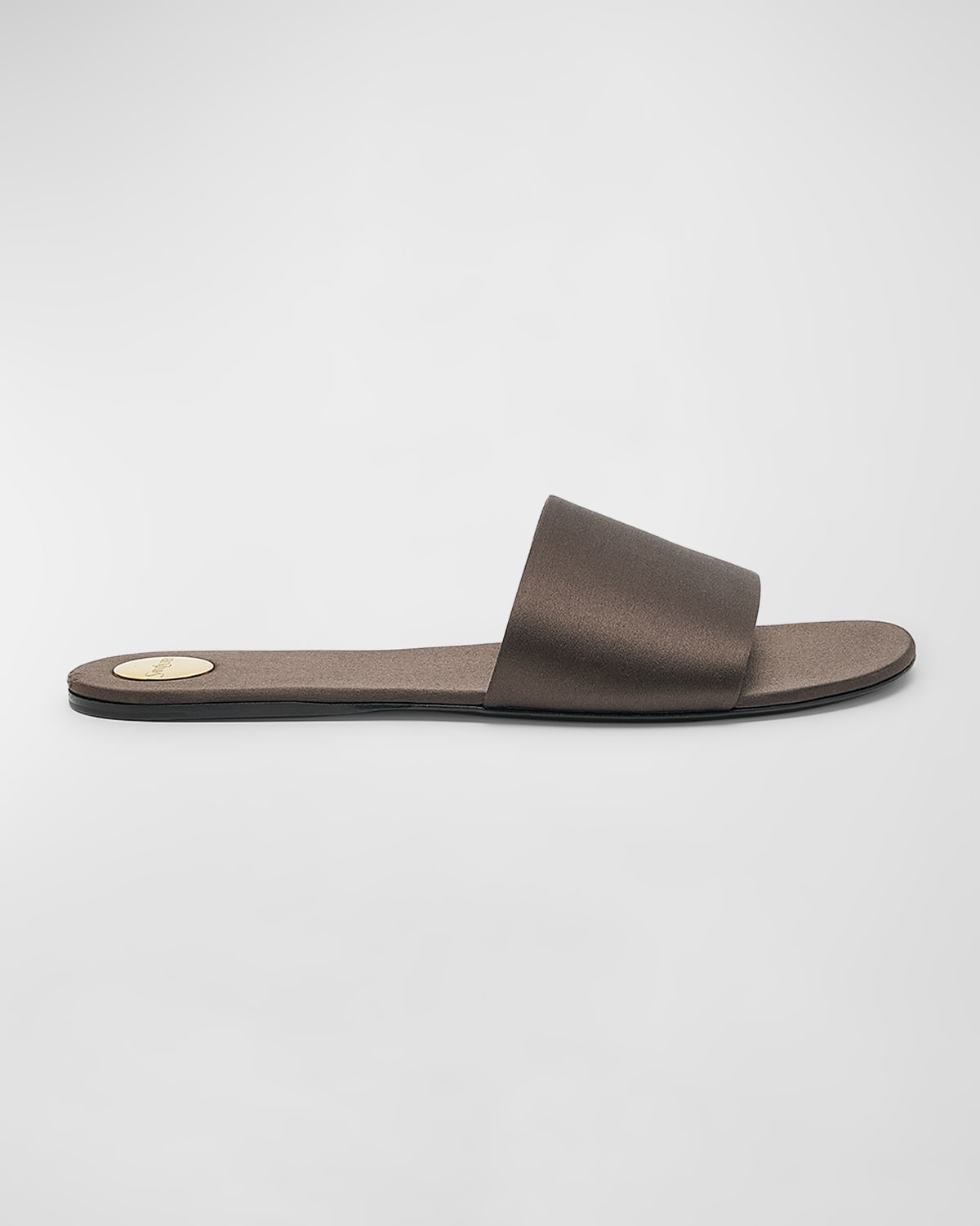 Shop Saint Laurent Carlyle Satin Flat Slide Sandals In Dark Brown