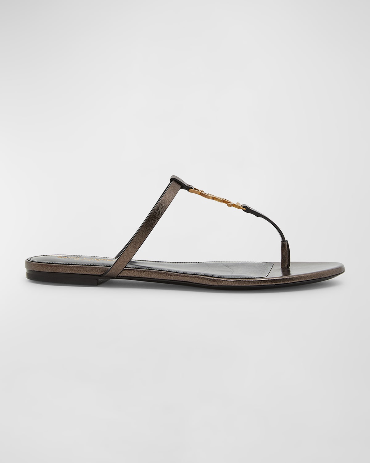 Saint Laurent Cassandra Slides In Laminated Metallic Leather In Metal Walnut