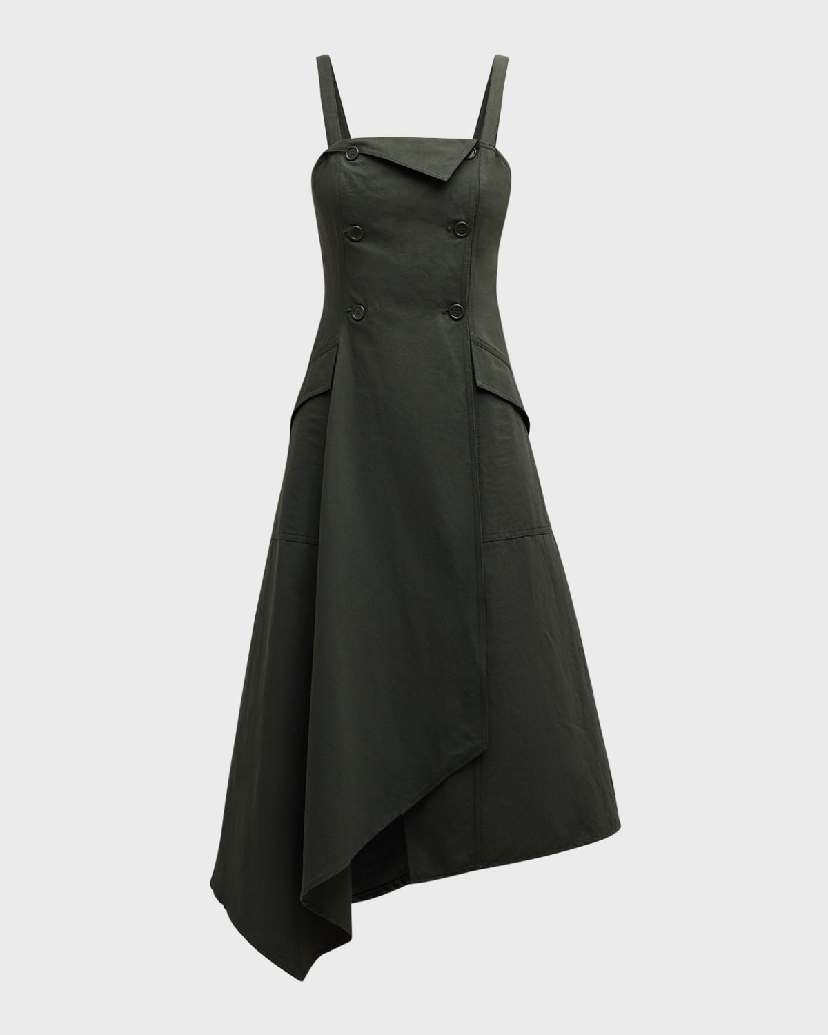 A.l.c Scarlett Asymmetric Cotton And Linen-blend Midi Dress In Mossy