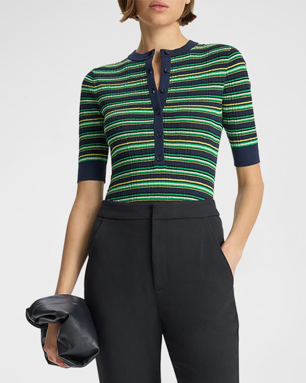 Fisher Pleated Button-Front Top