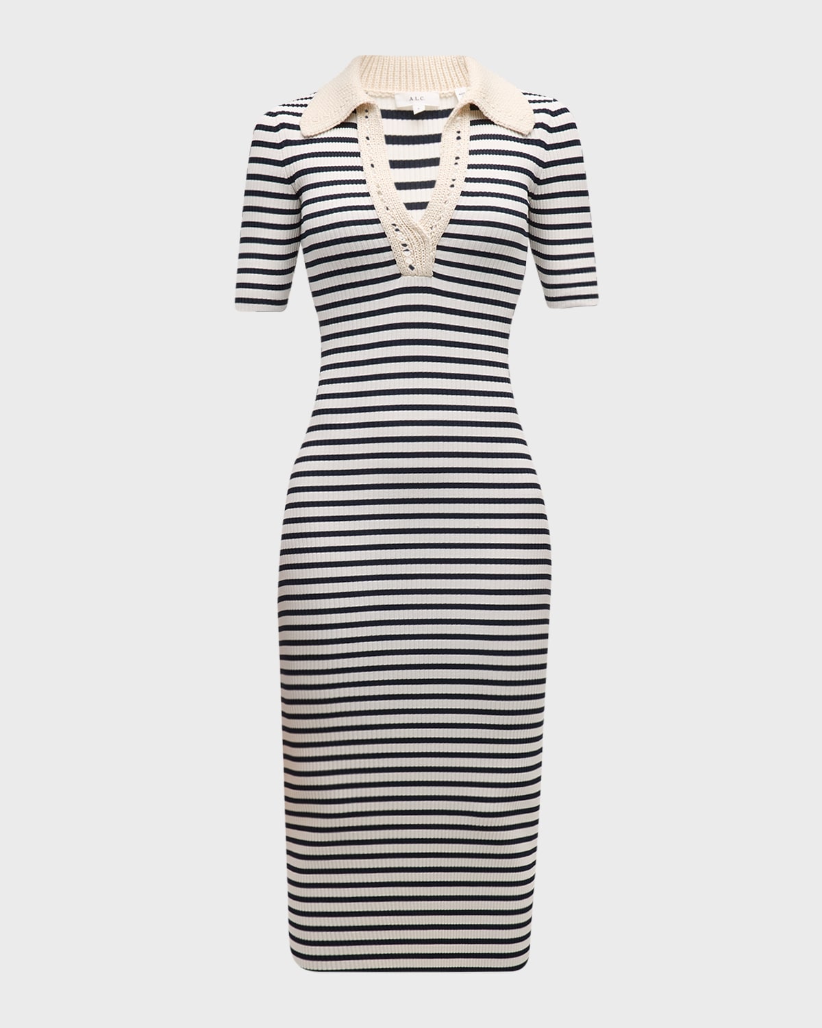 Shop A.l.c Darcy Stripe Rib-knit Midi Dress In Navybone