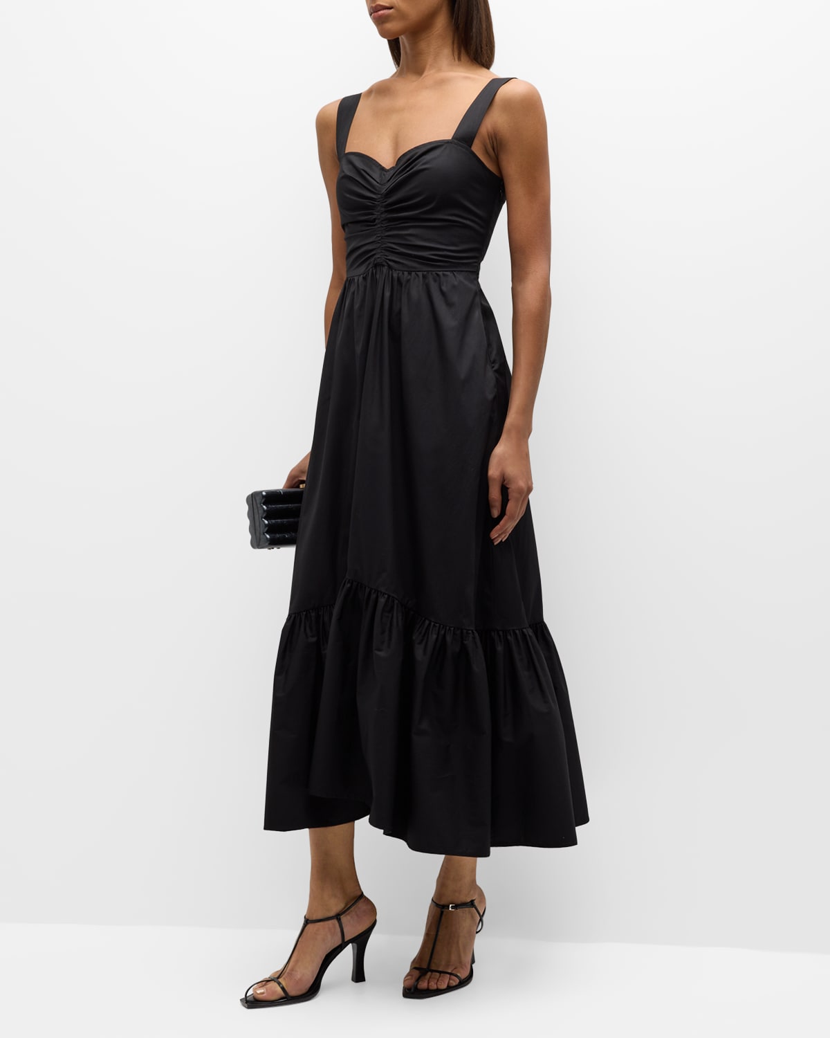 Shop A.l.c Lilah Ii Ruched Cotton A-line Midi Dress In Black