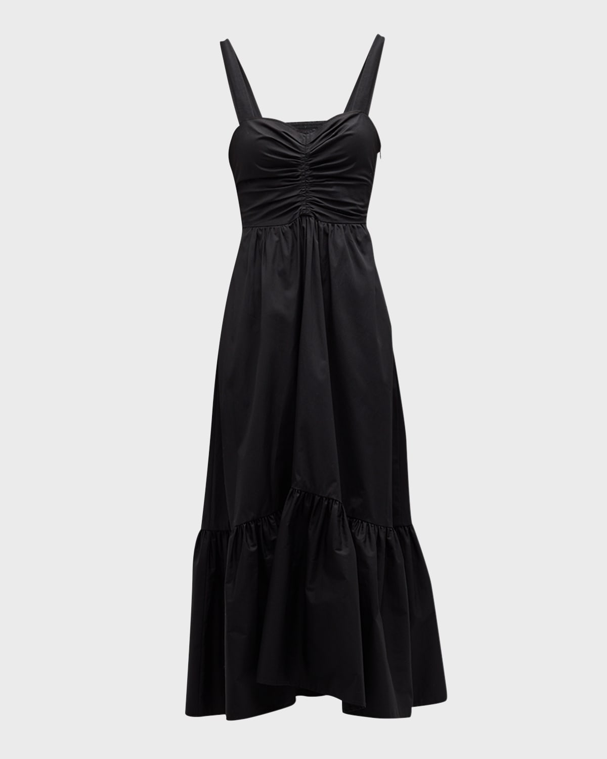 Shop A.l.c Lilah Ii Ruched Cotton A-line Midi Dress In Black