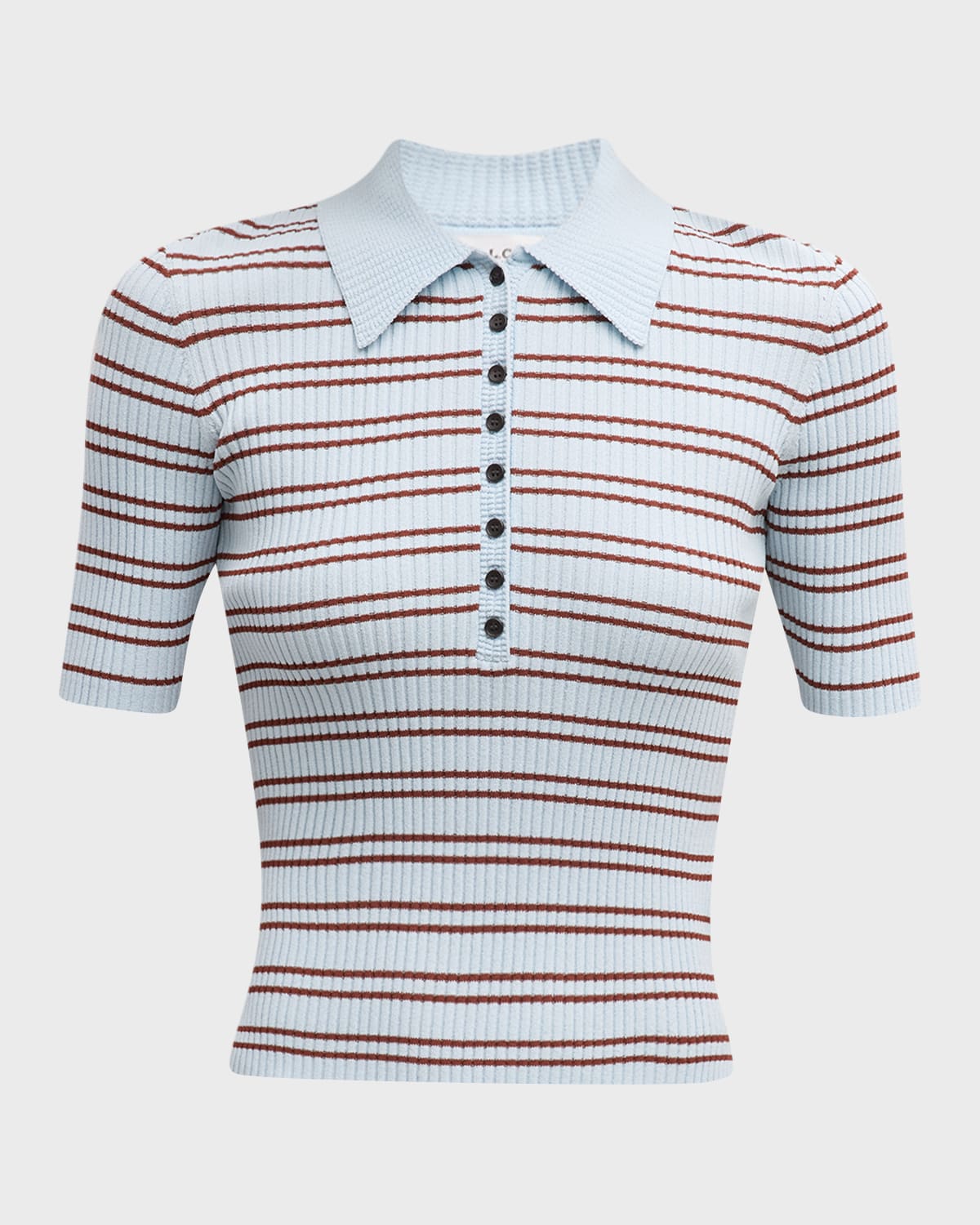 Shop A.l.c Sydney Striped Knit Polo Top In Ice Water