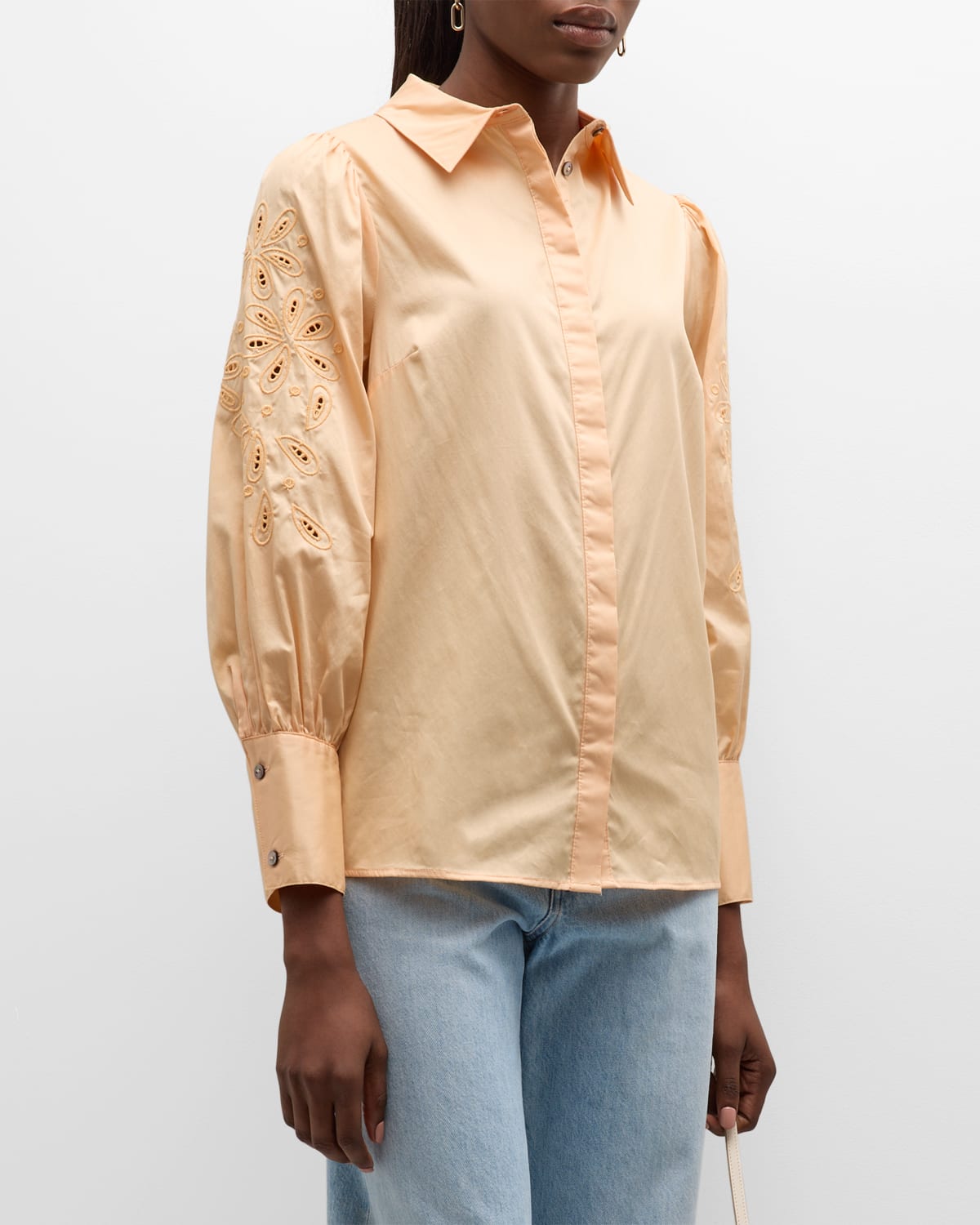 Harshman Devlin Eyelet Embroidered Cotton Shirt In Apricot Ice