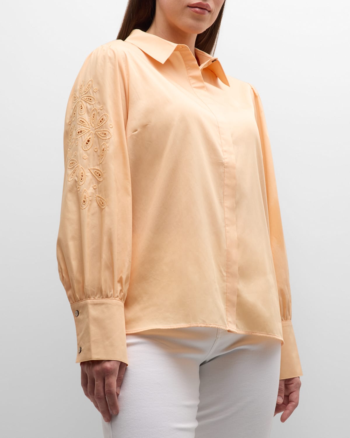 Harshman Plus Size Devlin Embroidered Cotton Shirt In Apricot Ice