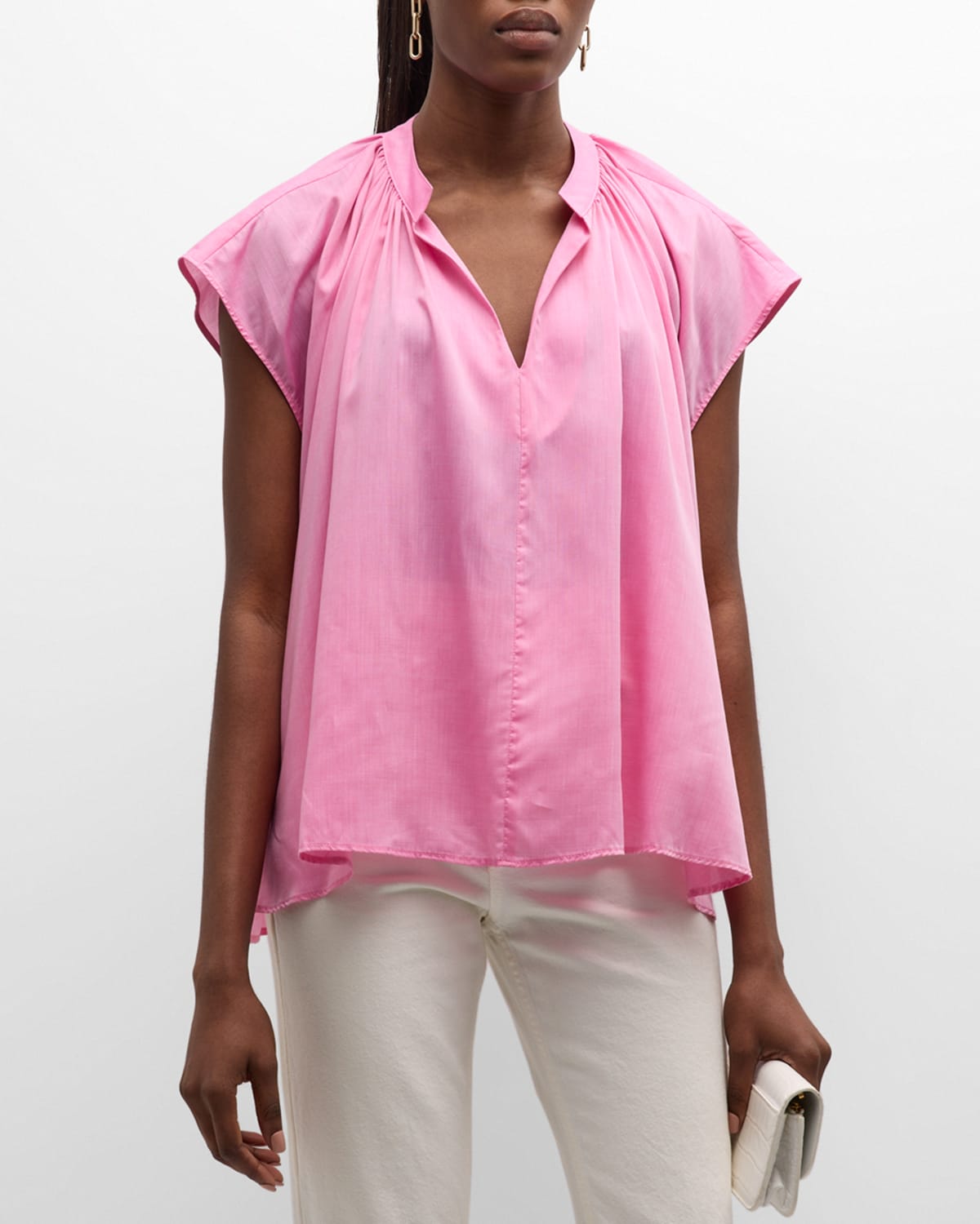 HARSHMAN FINCH RUCHED V-NECK SHORT-SLEEVE BLOUSE