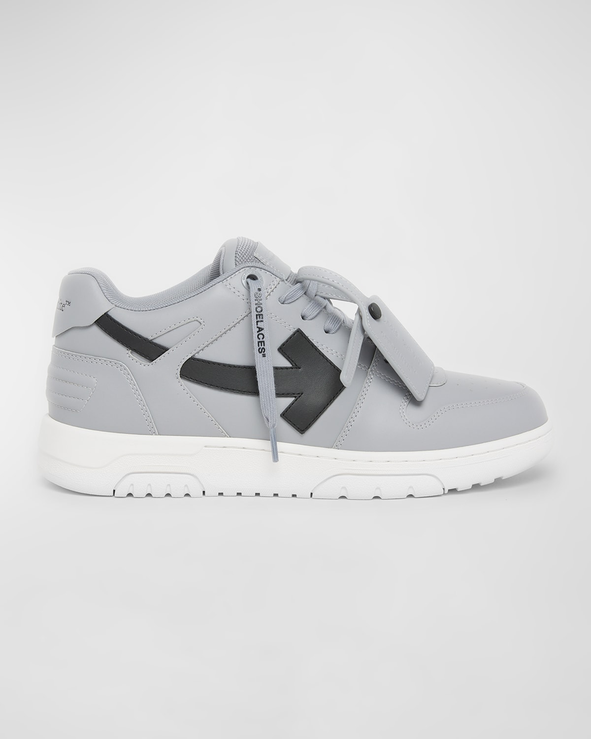 Shop Off-white Men's Out Of Office Leather Low-top Sneakers In Grey Black