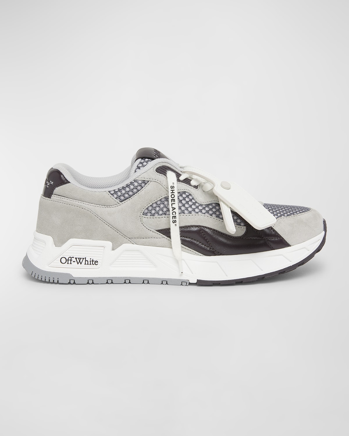 Shop Off-white Men's Kick Off Mesh And Leather Runner Sneakers In Grey Anthracite