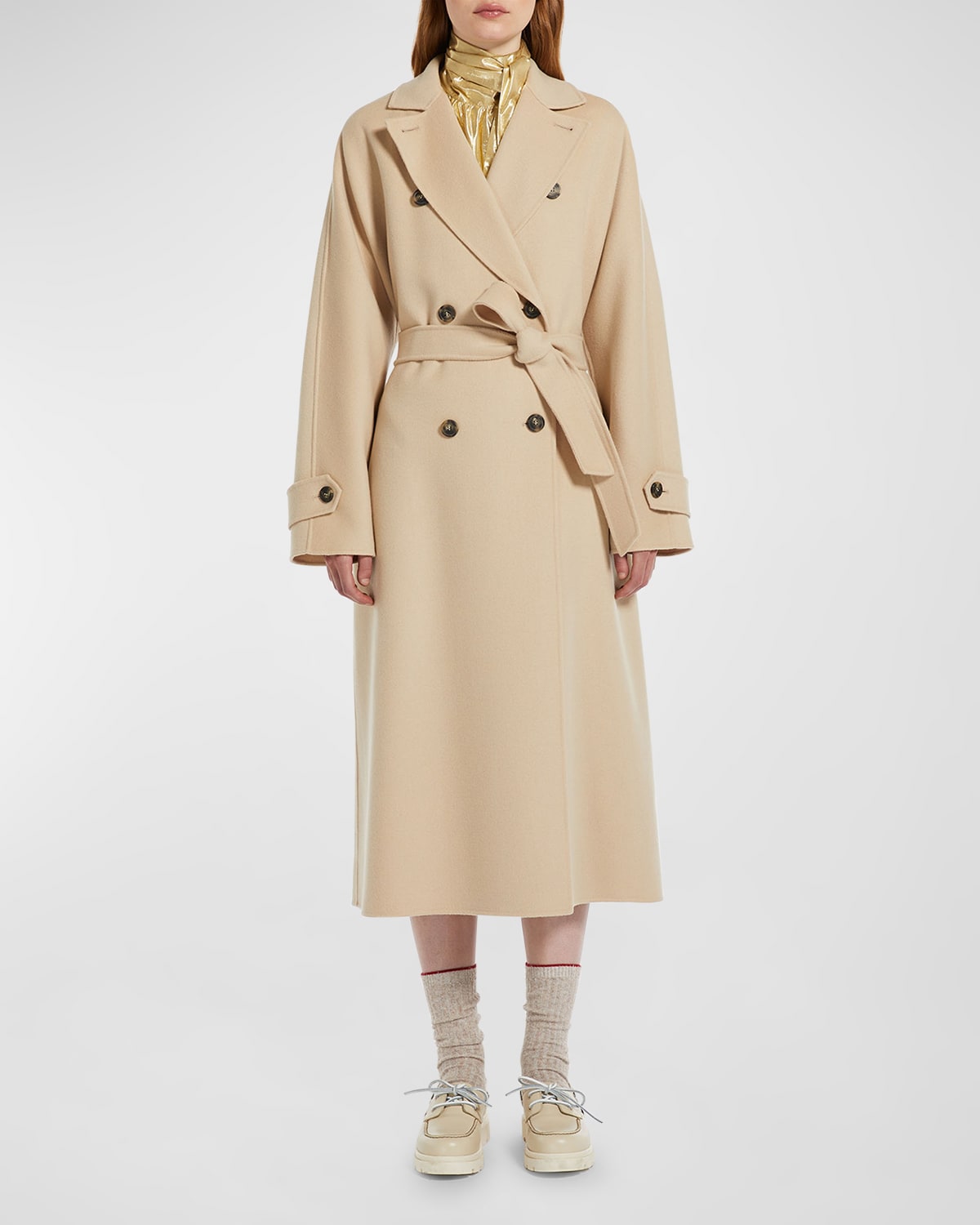 Shop Weekend Max Mara Affetto Double-breasted Wool-blend Coat In Sand