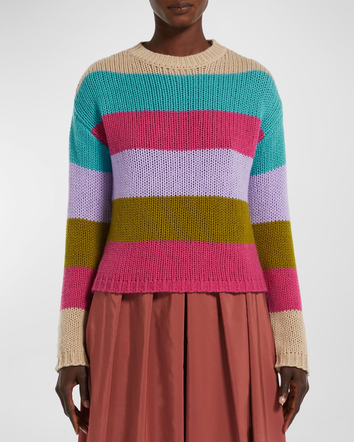Shop Weekend Max Mara Palco Striped Crewneck Cashmere Sweater In Multicolour