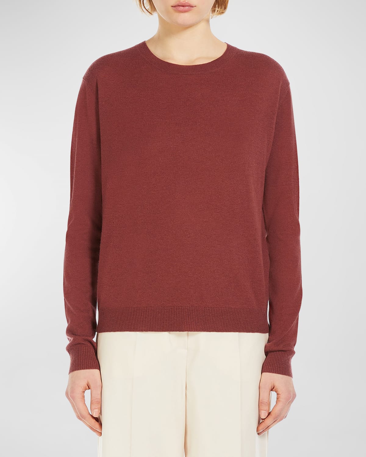 Shop Weekend Max Mara Crewneck Wool-cashmere Sweater In Rust