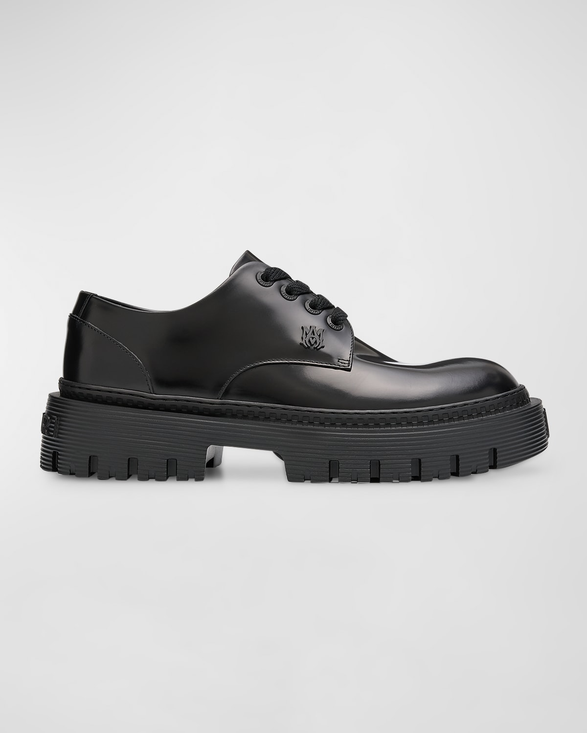 Shop Amiri Men's Lug-sole Leather Derby Shoes In Black