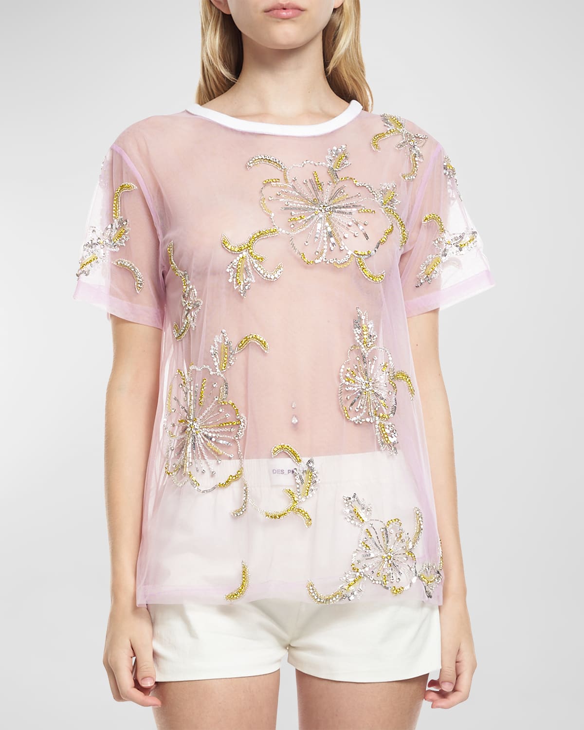 Shop Des Phemmes Hibiscus Embroidered T-shirt In Limecrystal