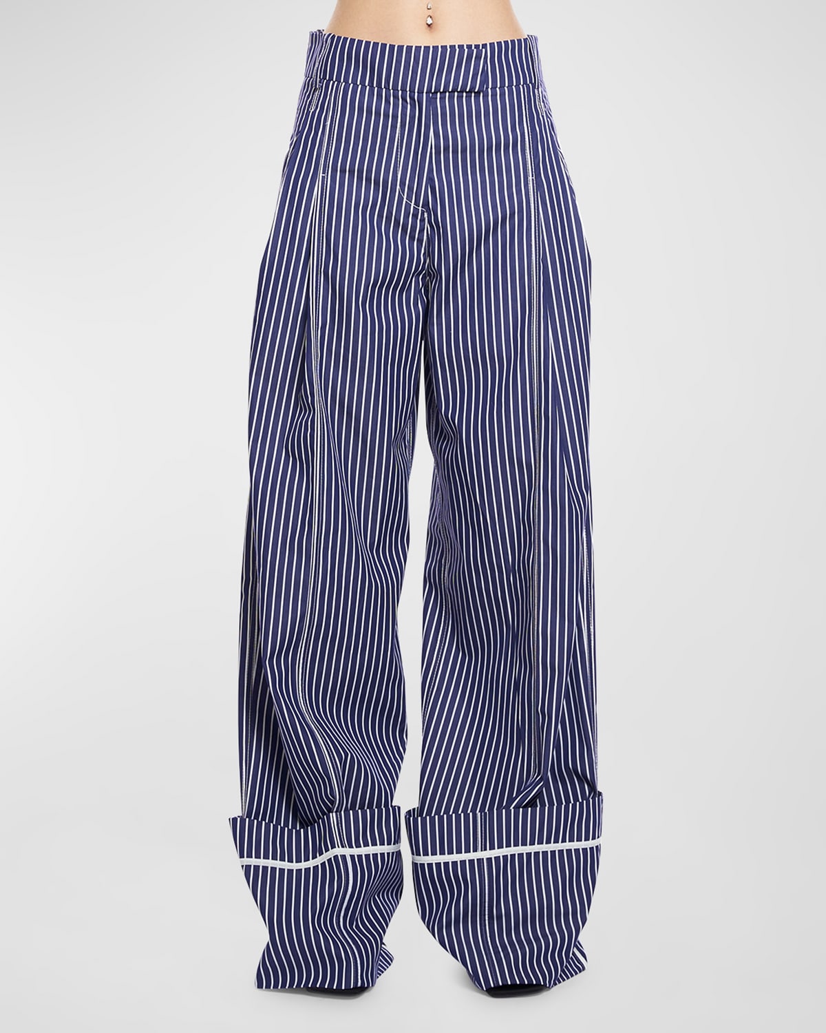Shop Des Phemmes Oversized Pinstripe Tailoring Pants In Dark Blue White