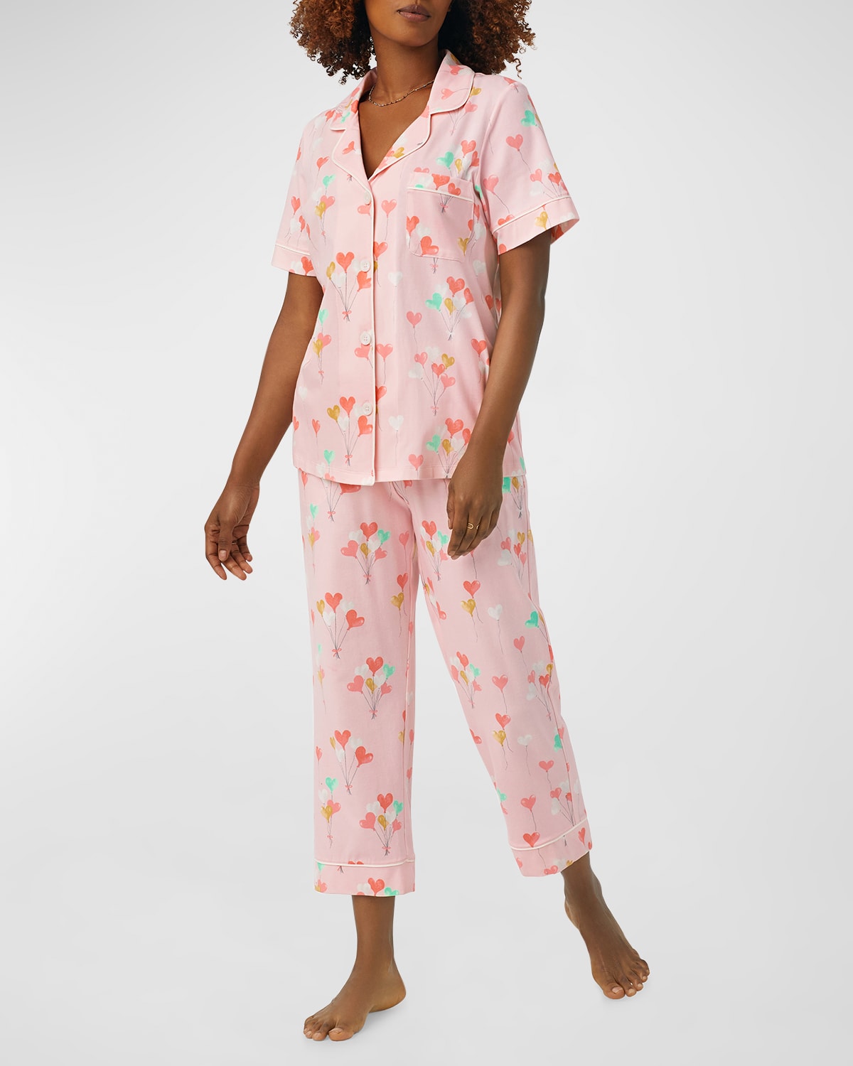 Bedhead Pyjamas Cropped Heart-print Pyjama Set In Floating Hearts