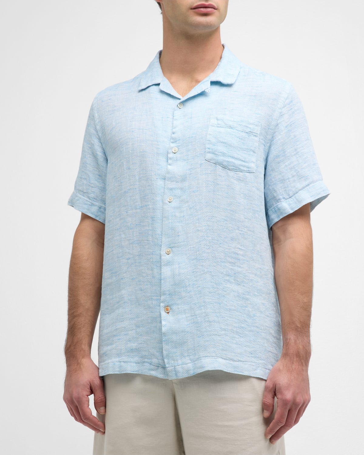 Men's Capri Linen Micro-Print Short-Sleeve Shirt