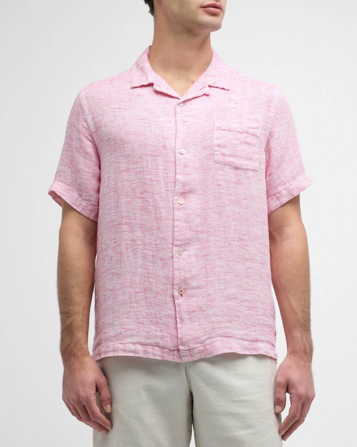 Men's Capri Linen Micro-Print Short-Sleeve Shirt