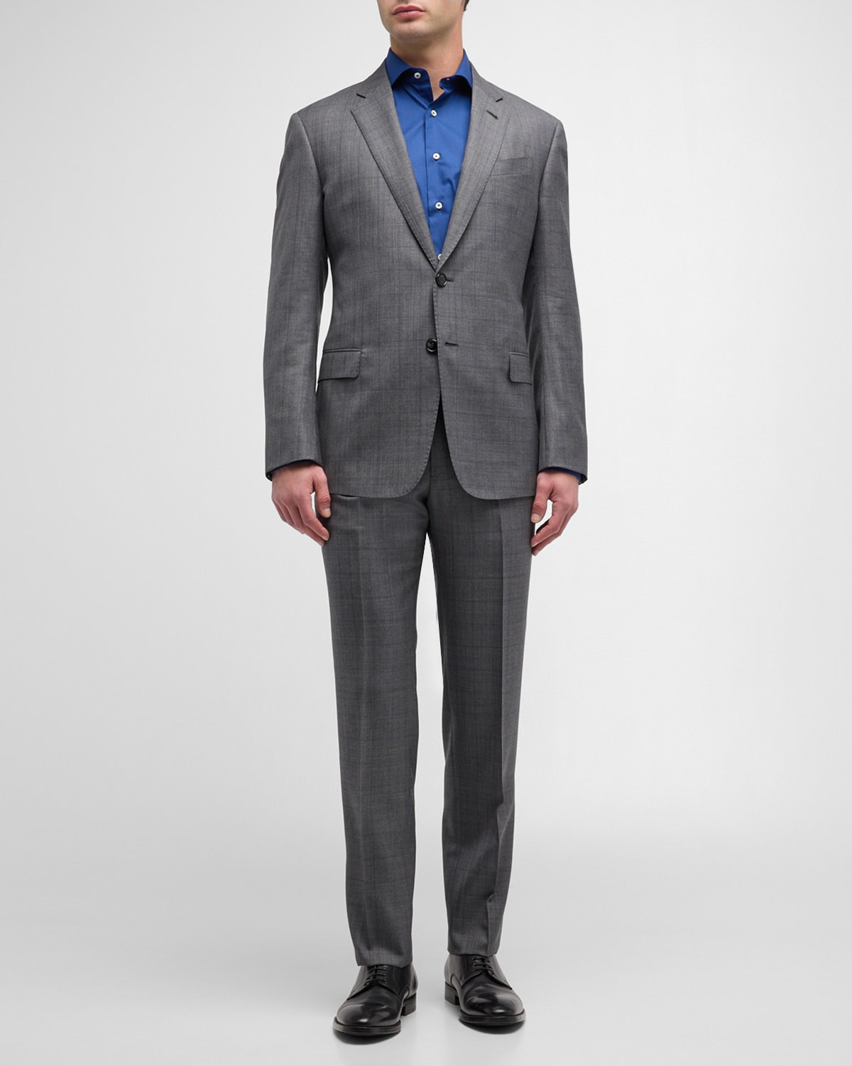 Giorgio Armani Men's Windowpane Wool-silk Suit In Medium Grey