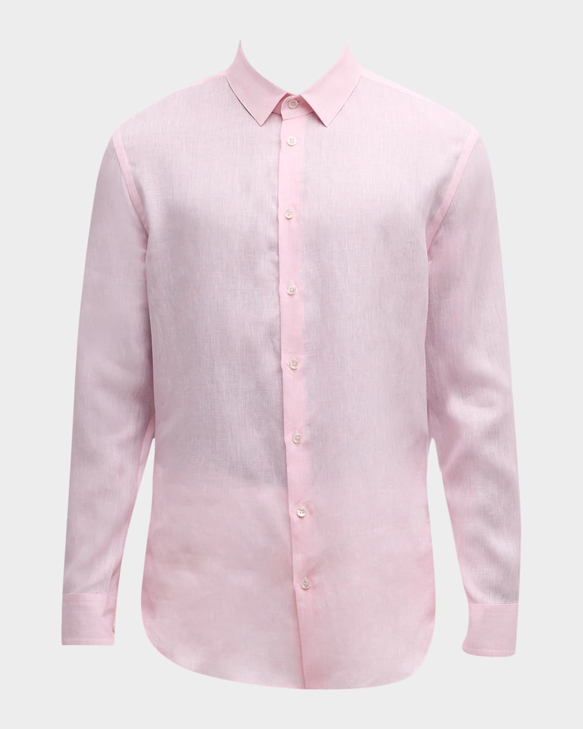 Shop Giorgio Armani Men's Linen Sport Shirt In Pastel Pink