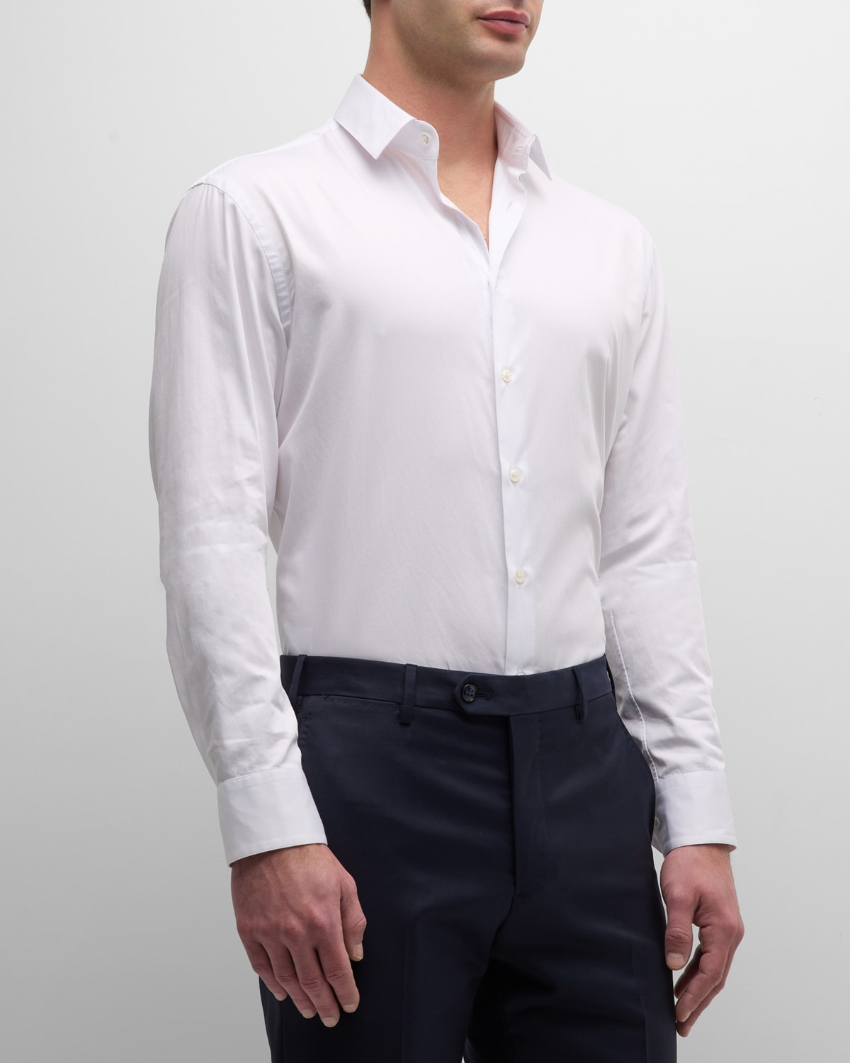 Shop Giorgio Armani Men's Solid Cotton Sport Shirt In White