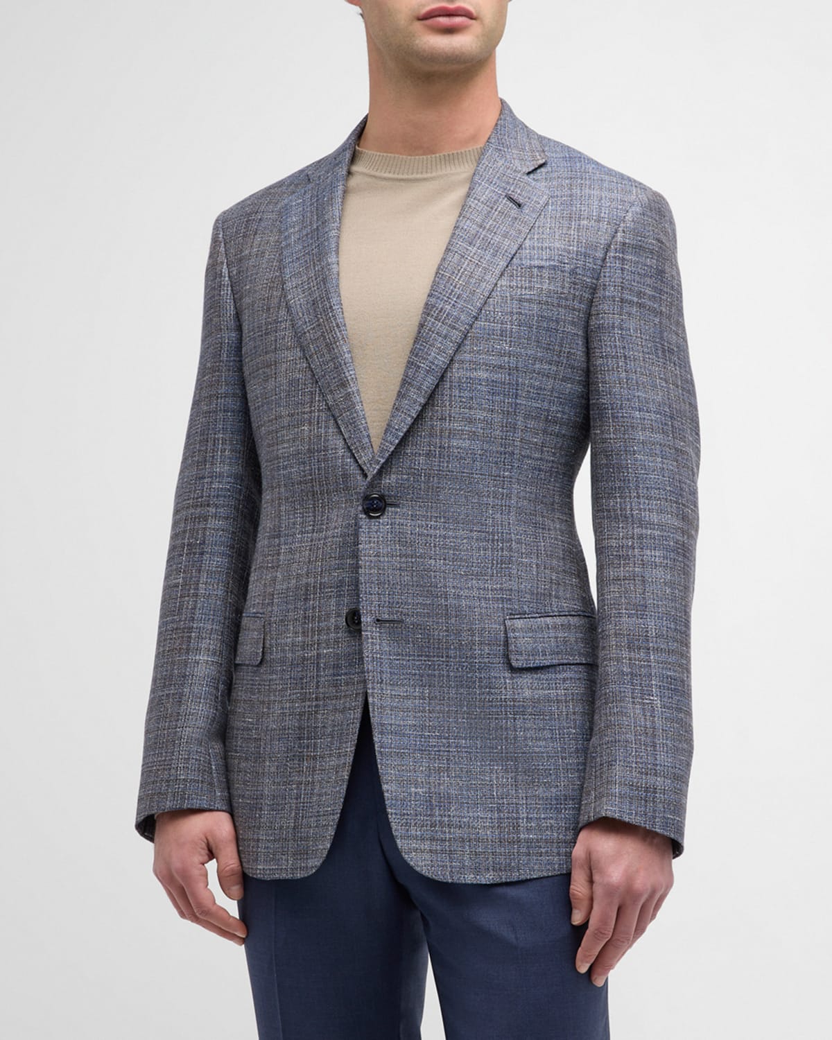 Giorgio Armani Grey Blue Wool Silk Linen Sp In Multi