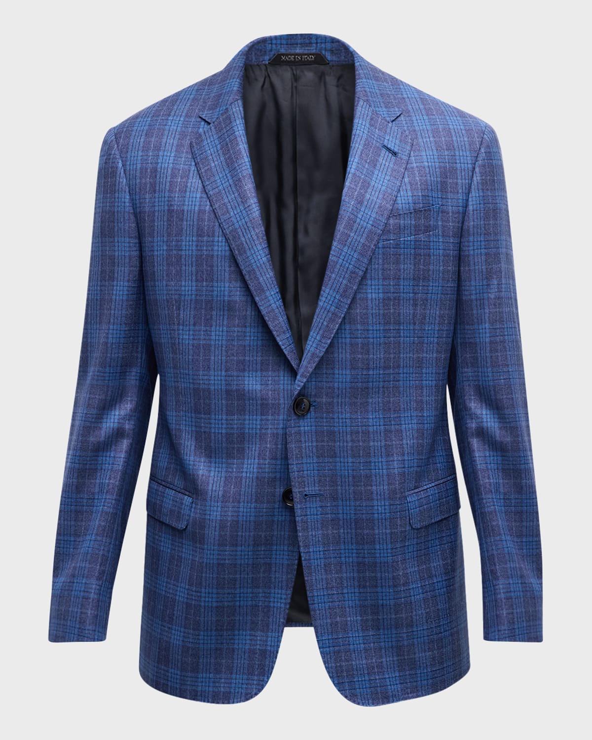 Shop Giorgio Armani Men's Plaid Wool Sport Coat In Navy