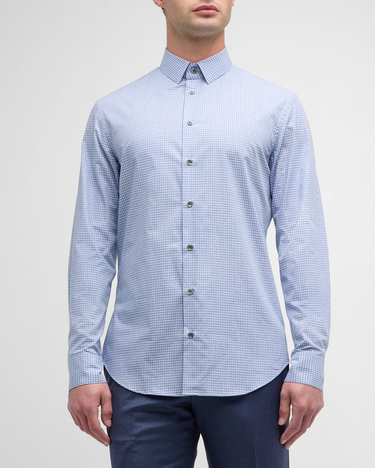 Shop Giorgio Armani Men's Micro-box Cotton Sport Shirt In Medium Blue