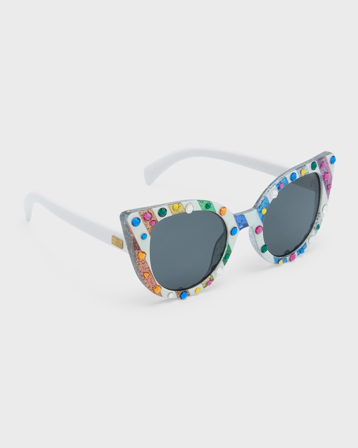 Bari Lynn Kids' Girl's Rhinestone Striped Cat Eye Sunglasses In White