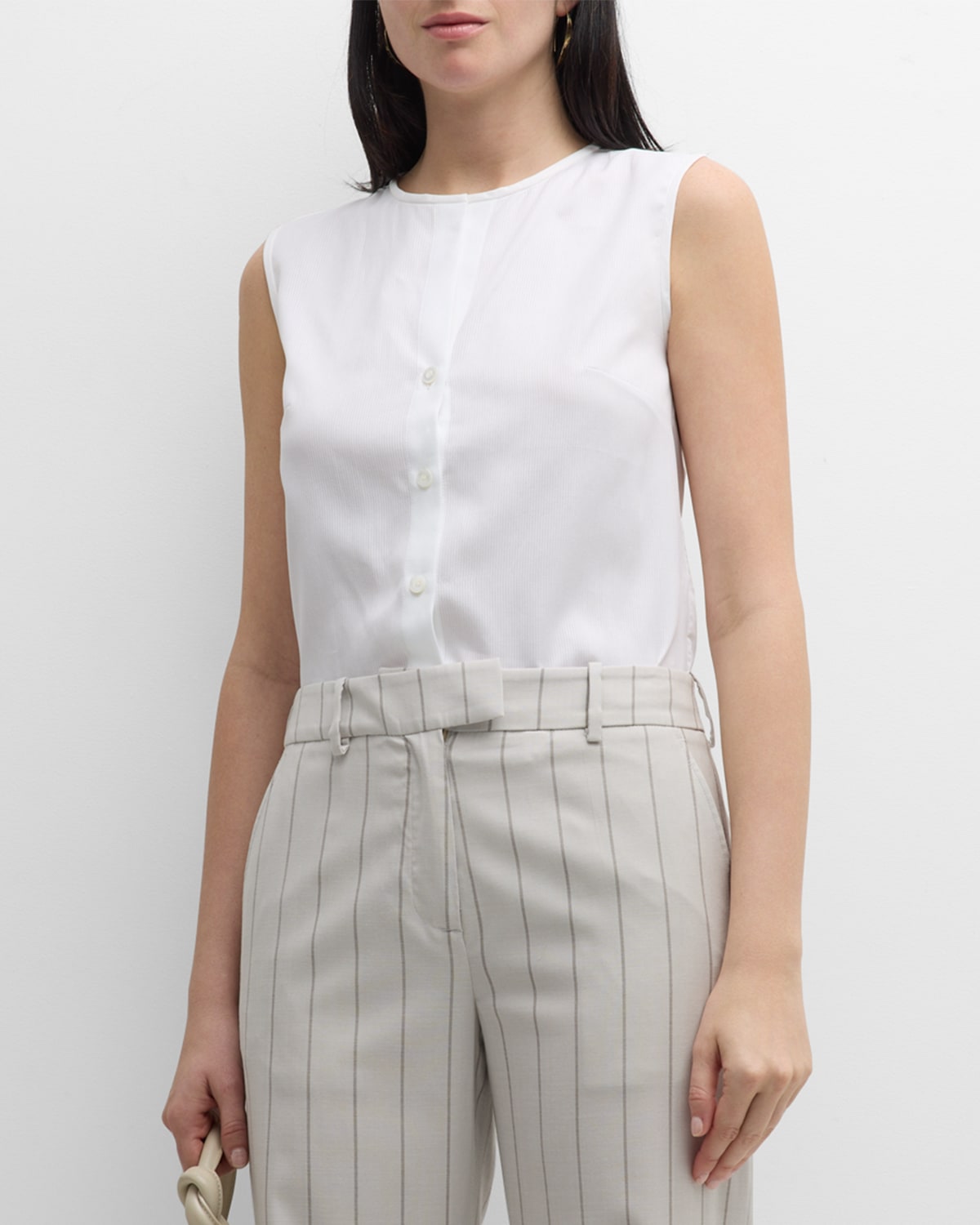 Shop Eleventy Ribbed Button-down Sleeveless Shirt In White