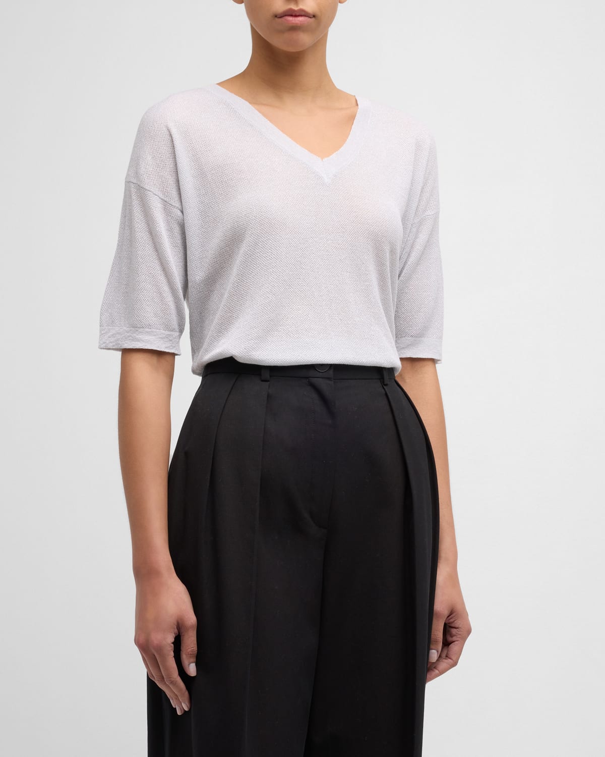 Shop Eleventy Short-sleeve V-neck Knit Sweater In White