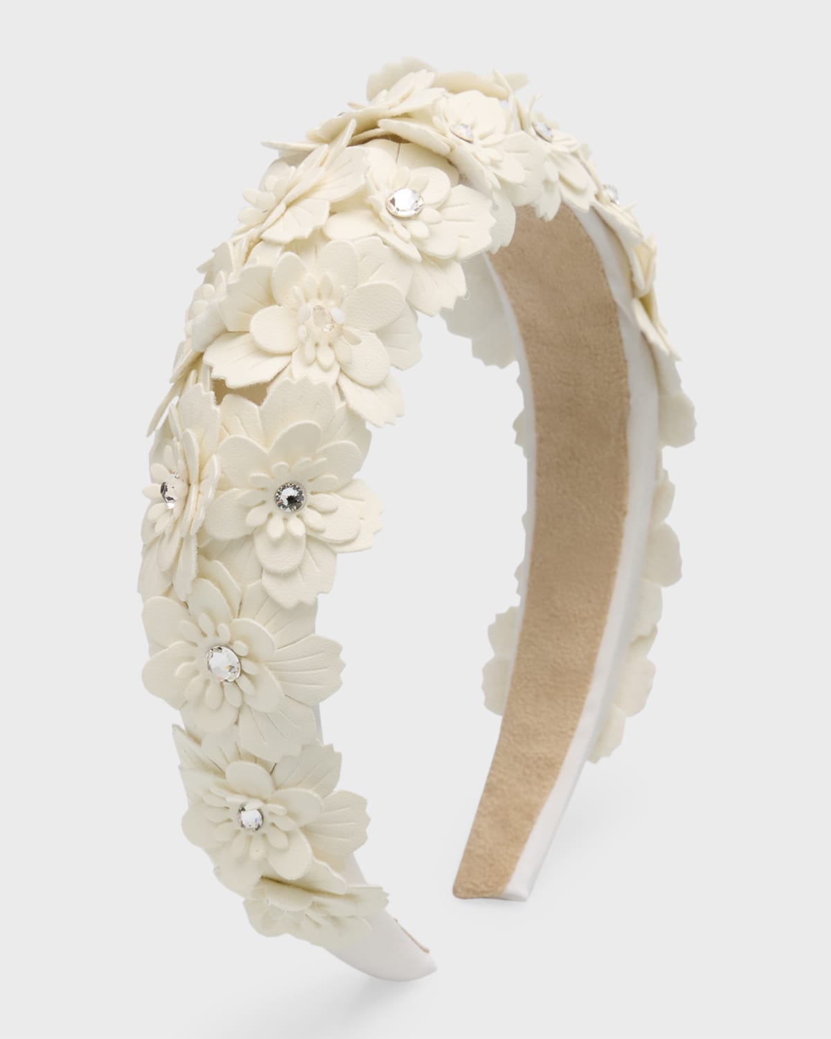 Bari Lynn Kids' Girl's Faux-leather Floral Headband In Ivory