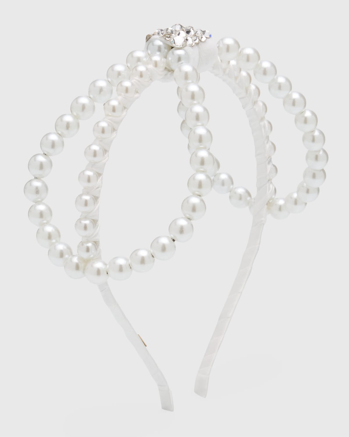 Bari Lynn Kids' Girl's Faux Pearl Open-bow Headband In White