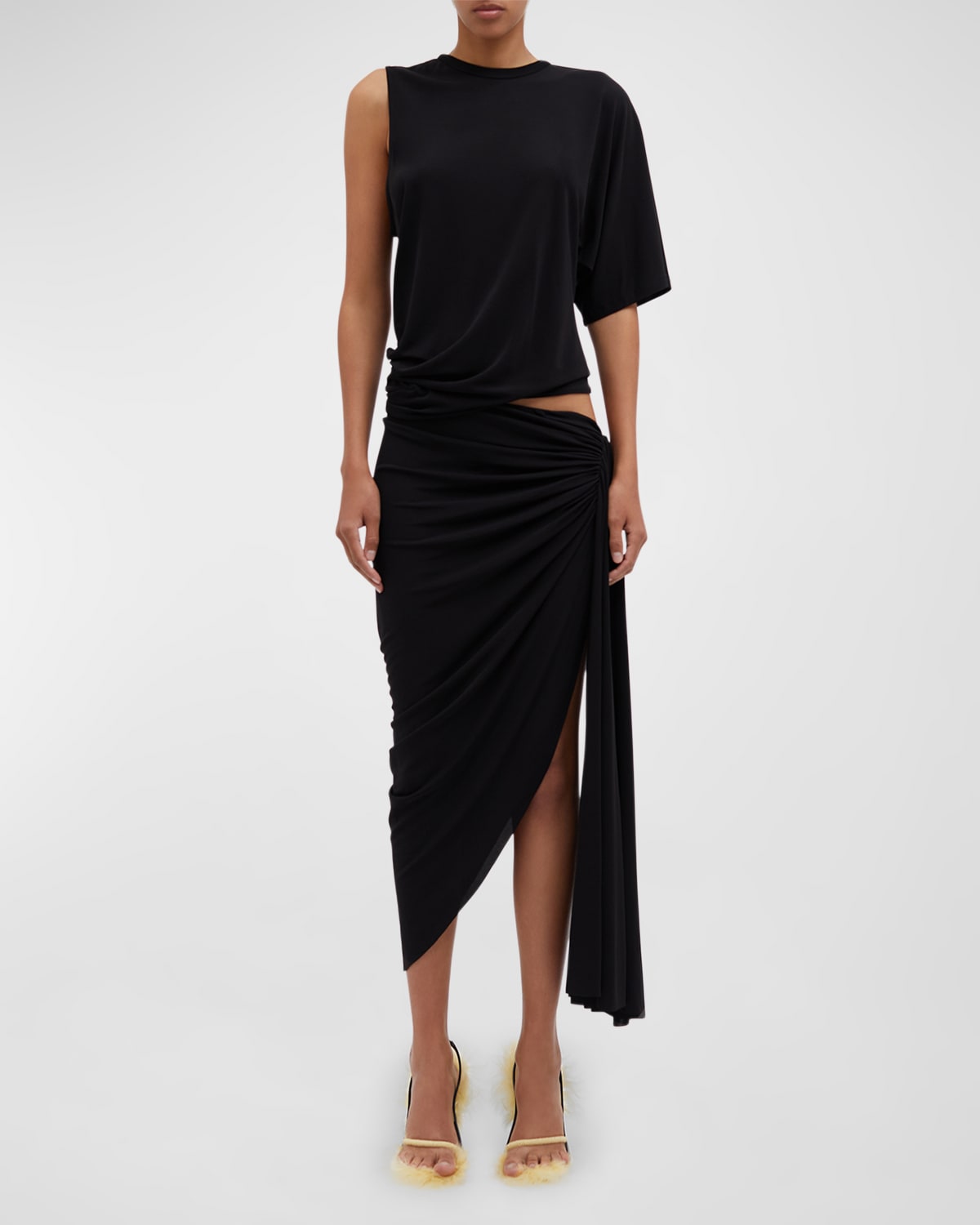 Christopher Esber Monstera Asymmetric Cutout Midi Wrap Dress In Black